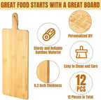 Patelai 12 Packs Wooden Cutting Board Set with Handles Large Kitchen Serving Plain Chopping Board Bulk Gifts for Mom for Vegetables Meat Pizza Cheese Fruit Bread(Bamboo,21.5 x 8.75 Inch)