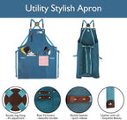 5 Pack Kitchen Apron, Work Apron, Canvas, Multiple Pockets, Gardening, Painting, BBQ, Artist, Carpenter, Sizes M to XXL, Blue