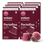 WOKEN COFFEE Compostable Nespresso Pods - Portofino Medium Roast Italian Espresso Coffee Capsules Compatible With Nespresso Coffee Machine (60 Pod Count, 6 Boxes)