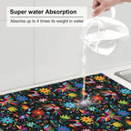 Mexican Colorful Bird and Floral Abstract Dish Drying Mats for Kitchen Counter, 18x24 inch Absorbent Decorative Microfiber Drying Pad, Anti-Slip & Absorption for Sink Small Appliances, Home Decor