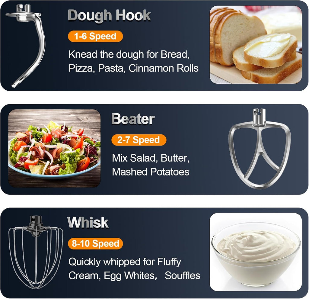 Stand Mixer, 6.5QT 10-Speed Tilt-Head Electric Stand Mixer, 3-In-1 Kitchen Mixer with Bowl, Dough Hook, Whisk and Beater, Food Mixer for Baking, Cake and Most Home Cooks, Black