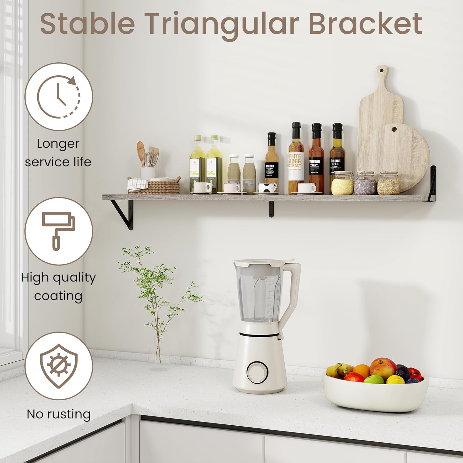 Dreamland Deep Floating Shelves for Wall, 48W x 8D Wall Mounted Shelves Set of 2, Wide Display Ledge Shelf with Sturdy Metal Brackets for Living Room, Bathroom, Bedroom and Kitchen, Grey