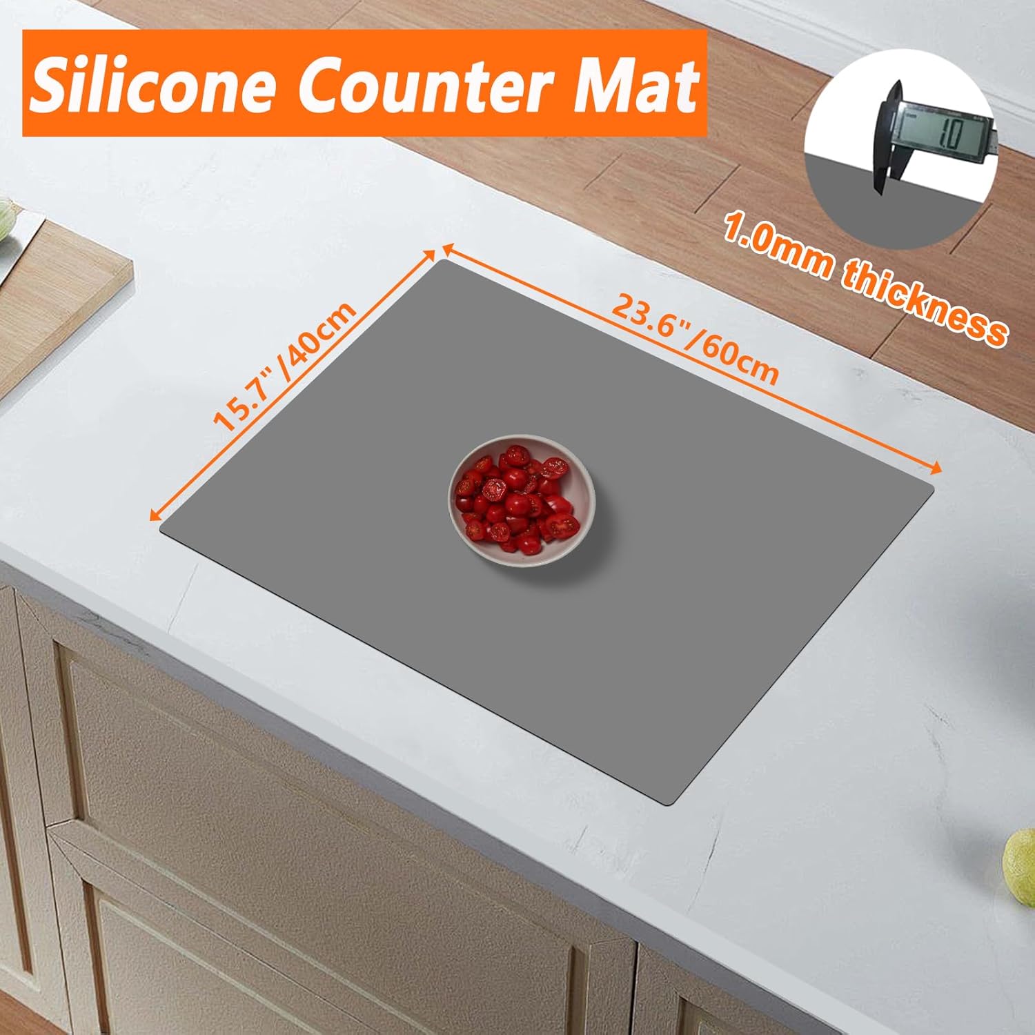 23.62"x15.74"(60cmx40cm) Countertop Protector Mat, Silicone Mats for Kitchen Counter, Cuttable Heat Resistant Mats for Counter, Waterproof Silicone Kitchen Island Protector Mat(2Pack, Black)