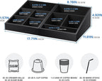 Coffee Station Organizer Coffee Condiment Service Tray with 9 Compartment for Counter, Wood Coffee Bar Supplies Organizer for Home Office Breakroom Two-in-One Black