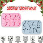 Christmas Silicone Chocolate Molds, 2 Pcs Snowman Bell Candle Gingerbread Man Walking Stick Christmas Tree and Gift Set 3D Shaped Molds, for Jelly Soap Fondant Candy Pastry Gummies Cake Decorating