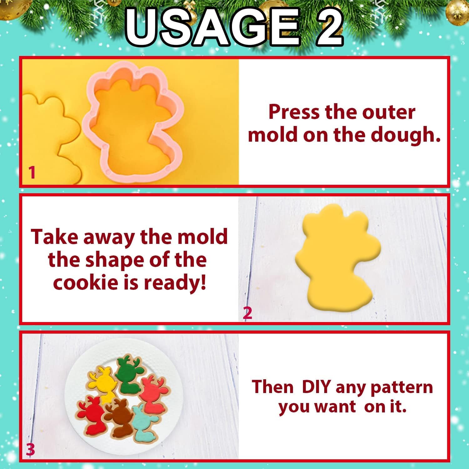 Leesgel Christmas Cookie Cutters, 3D Christmas Holiday Cookie Cutters Shapes with Santa/Xmas Tree/House/Deer, Christmas Party Decorations Ornaments