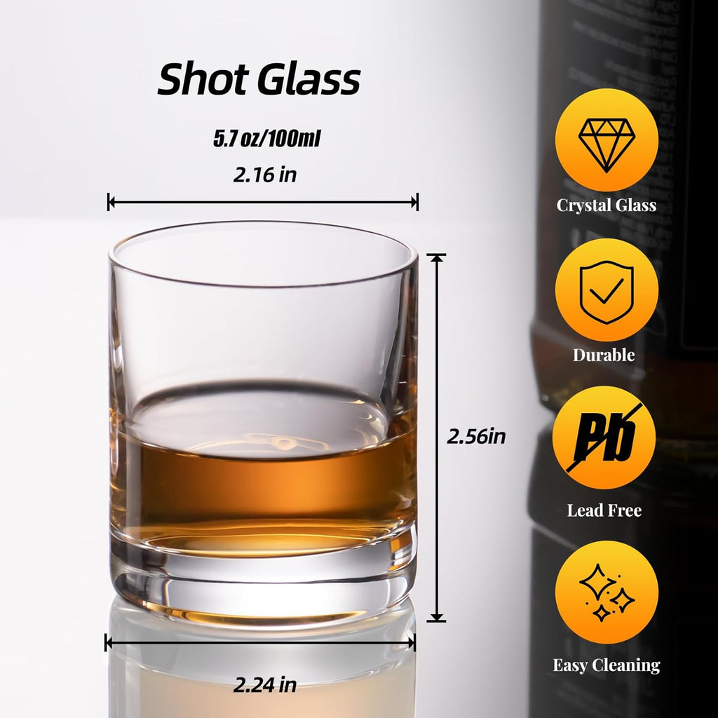KAMMAK Shot Glasses Set of 2, 100ml/3.3oz Clear Espresso Shot Glass with Heavy Base for Bar Restaurants Home, Small Whiskey Shot Glass for Vodka, Whiskey, Tequila, Spirits & Liquors
