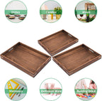 Wood Serving Tray, Rectangular Butler Serving Tray with Handle, Coffee Table Tray Decorative Tray for Tea, Coffee, Breakfast, Table Centerpieces 3 Pack