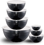 Black Mixing Bowls with Lids Set of 7, Stainless Steel Nesting Bowl with Khaki Lid for Non-slip Mixing Prepping Storing Serving, 7 Sizes-7/3.6/2.7/2.1/1.5/1/0.8 QT
