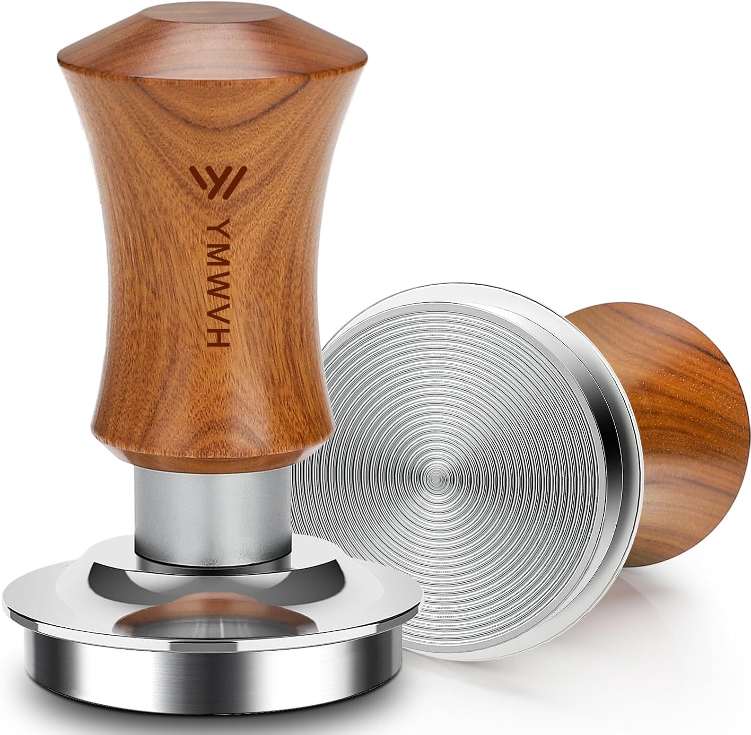 V5 Espresso Tamper, 53.3MM 2 Spring-Loaded Calibrated Tamper with Stainless Steel Ripple Base, Walnut Wooden-Handle Tamper Compatible with Breville 54mm Portafilter
