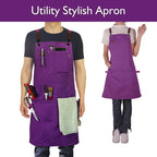 Kitchen Apron, Work Apron, Canvas, Multiple Pockets, Gardening, Painting, BBQ, Artist, Carpenter, Sizes M to XXL, Purple