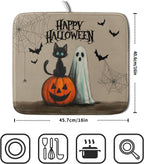 Happy Halloween Black Cat Ghost Dish Drying Mat for Kitchen Counter,Halloween Pumpkin Spiderweb Bat Drying Mat 16 x 18 Inch with High Absorbent Microfiber Drainer Mat for Coffee Bar