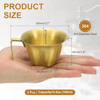 uxcell 2 Pcs Stainless Steel Espresso Cup with Handle, V-Shaped Mouth Espresso Measuring Cup with Scale for Preparing Coffee, Cocktails, 3.4OZ/100ML (Gold)