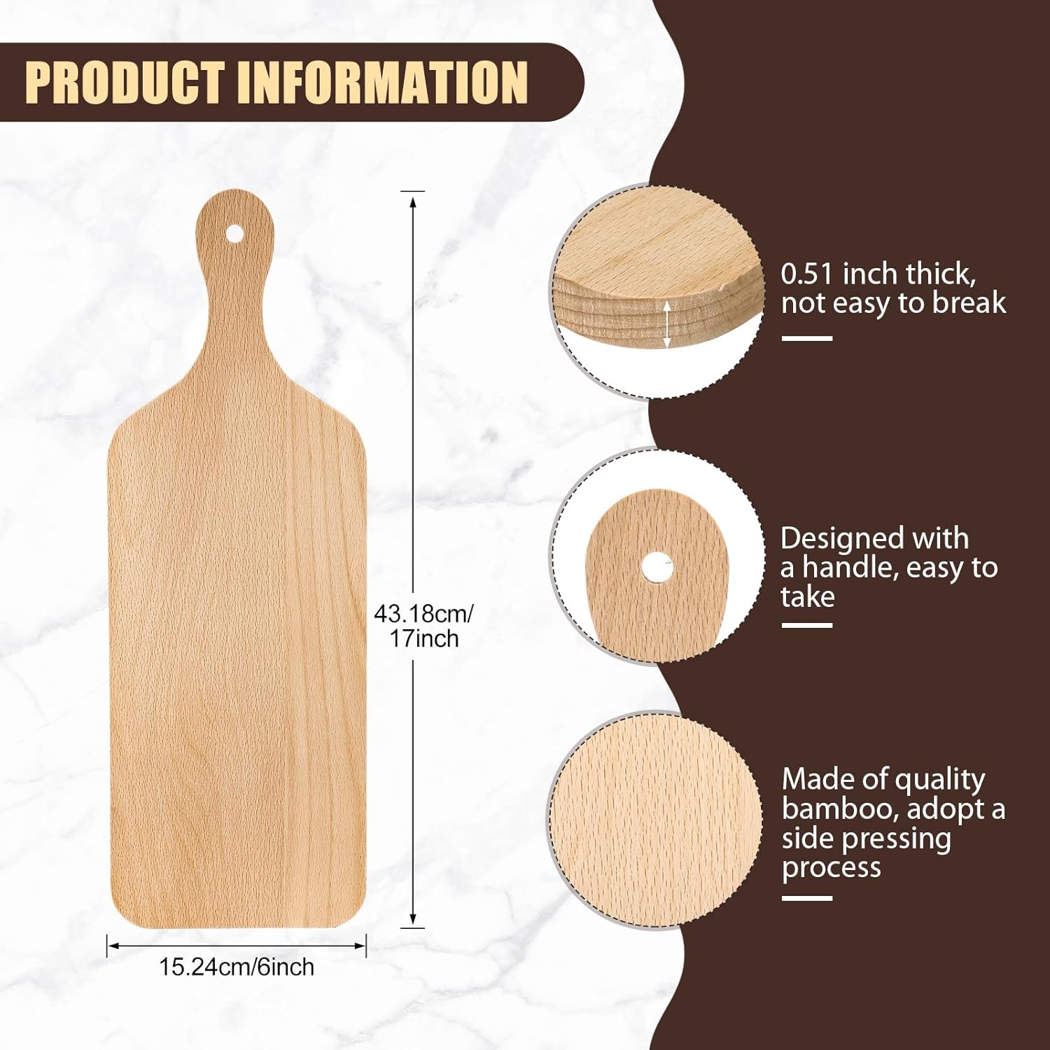 Lounsweer 6 Pcs Thicken Cutting Board Bulk Wood Board for Chopping Serving Charcuterie Material for Laser Engraving Mother' Day Wedding Housewarming Gift