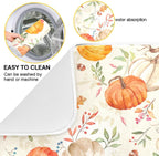 Autumn Fall Dish Drying Mat for Kitchen Counter Watercolor Pumpkin Maple Leaf Drying Mat 18 x 24 Inch with Absorbent Reversible Microfiber Dish Drying Pad Dish Rack Drainer Mats for Coffee Bar