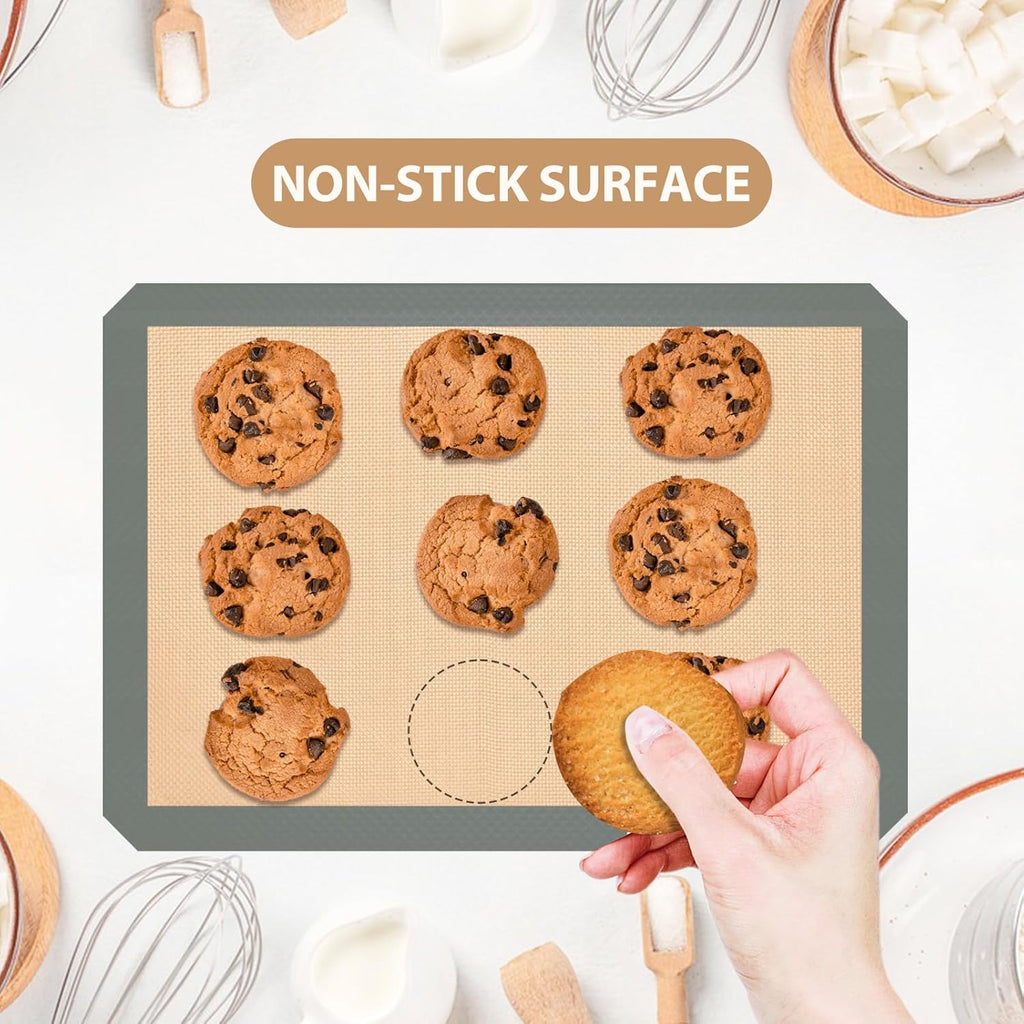 Silicone Baking Mat, Set of 3 Reusable Non-Stick Food Safe Baking Sheets for Cookies, Bread and Pastry, Baking Supplies for Oven