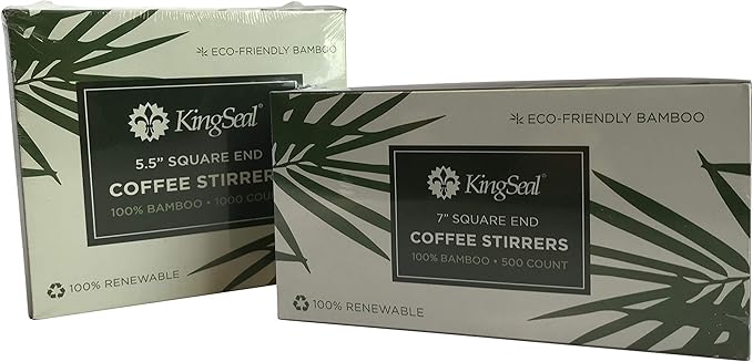 1000 Count | KingSeal Bamboo Coffee Stir Sticks, 5.5 inches, Square End, Stronger and Thicker Than Standard Wood, 100% Renewable and Biodegradable - 1 Box of 1000 Stirrers