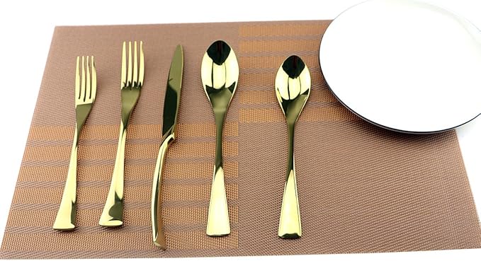 Cutlery Set, 20-piece Mirror Polishing Gold 18/10 Stainless Steel Dinnerware Flatware Sets,Service for 4,w/Dinnerware Knife, Forks, Soup Spoon, Salad Spoon, Dessert Fork