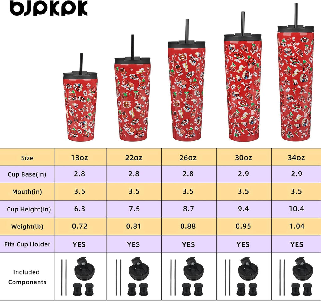BJPKPK 18oz Tumbler With lid And Straw Stainless Steel Travel Coffee Mug Insulated Tumblers Cups,Passionate-Red
