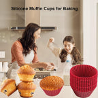Nalchois Silicone Cupcake Baking Cups 12 Pack, Wine Red Reusable Silicone Muffin Cupcake Liners，Non-Stick Easy Release Silicone Baking Molds BPA Free for Cupcakes Muffins Pudding Tart Jelly Mousse