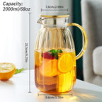 68OZ Glass Pitcher with Lid and Spout, Water Jug, 2000ml Carafe for Hot/Cold Water, Large Iced Tea Pitcher for Coffee, Juice and Homemade Beverage