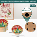 Christmas Tree Coasters for Drinks with Holder, Minacun Absorbent Coaster Set of 6, White Elephant Gifts, Secret Santa Gifts, Xmas Decor, Drinks Coasters for Coffee Tabletop Protection, 4.3 Inches