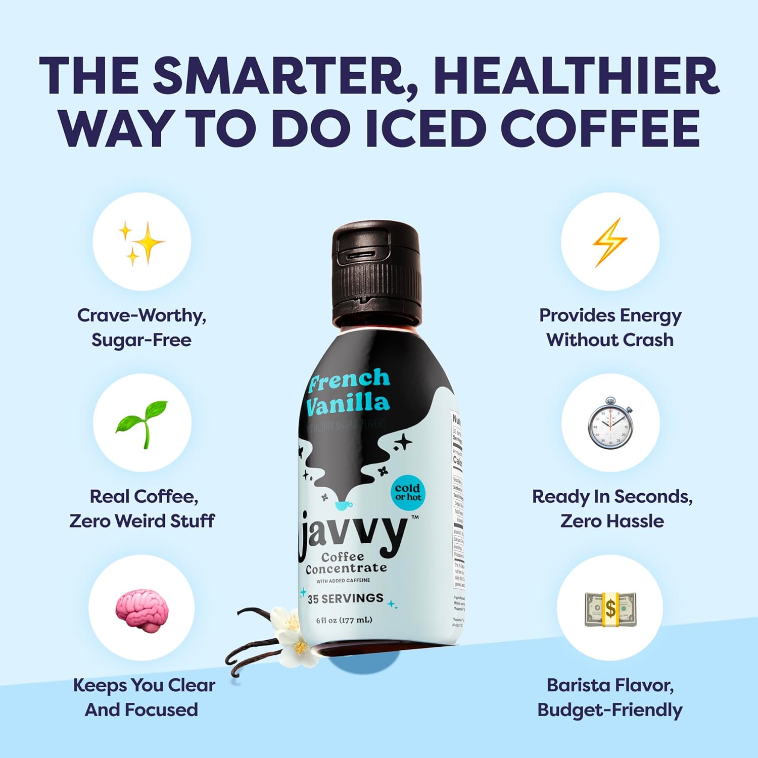Javvy Coffee Concentrate - Cold Brew Coffee, Perfect for Hot or Iced Instant Coffees, Hot Drinks, Cold Brew Concentrate, 35 Servings - French Vanilla