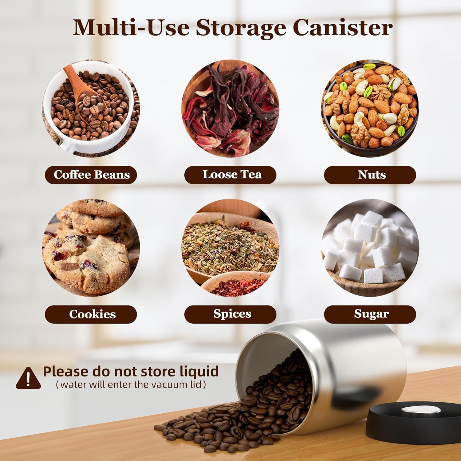 Vacuum Coffee Canister, Coffee Bean Storage with Scoop, 304 Stainless Steel Airtight Food Storage Container, Perfect for Coffee Beans,Grounds,Loose Leaf Tea,2400ml/32OZ (S+M+L)