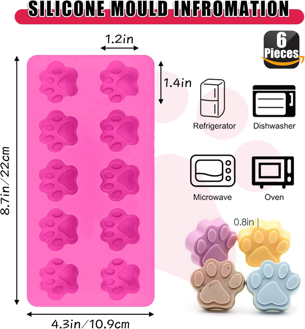 Silicone Molds Puppy Dog Paw and Bone Molds for Baking,Chocolate Molds,Silicone Dog Treat Mold - 6 Pack
