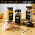 36Pcs Spice Jars Containers with Labels，4oz Black Seasoning Bottles with Shaker Lids for Rack, Cabinet, Drawer,Empty Square Condiment Pots (36, Black)