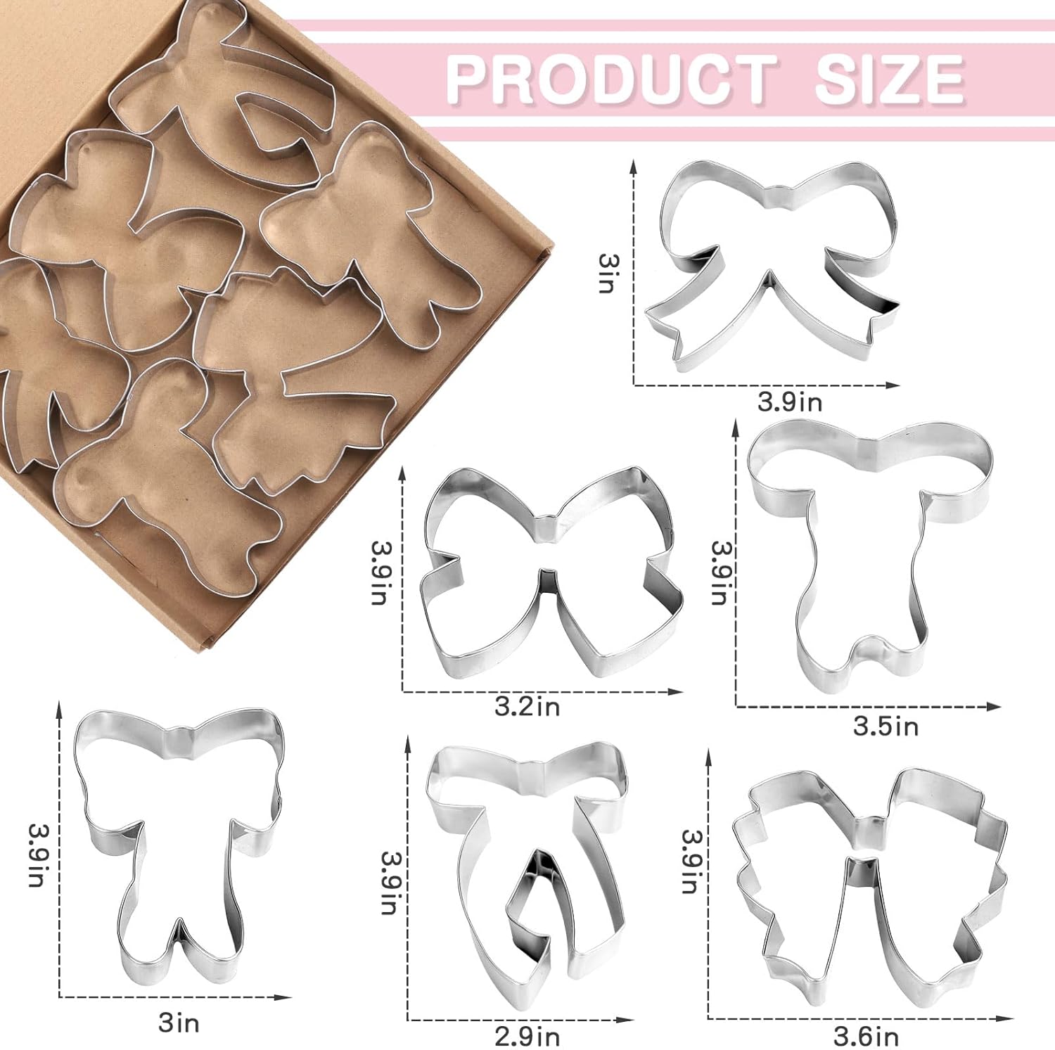 6Pcs Bowknot Cookie Cutters Coquette Bow Shape Cookie Cutting Molds Biscuit Cutters for Women Birthday Wedding Baby Shower DIY Craft Baking Supplies