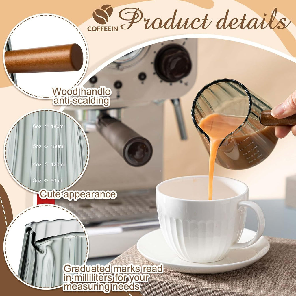 Espresso Shot Glass with Handle, 6 Oz/180 ml Espresso Cups with Single V-shaped Mouth, Measuring Cup for Milk Tea Coffee Bar Accessories(Gray,2 Pcs)