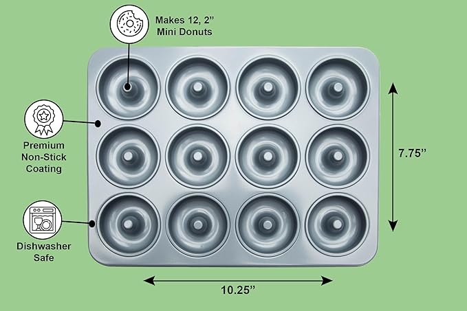Fox Run Non-Stick Mini Donut Pan, 12-Cavity Donut Mold, Makes 2" Bite Sized Donuts
