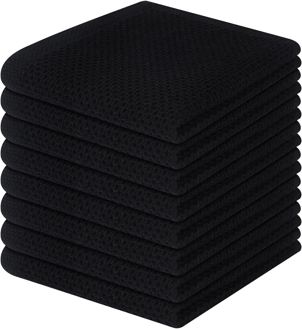 Homaxy 100% Cotton Waffle Weave Kitchen Dish Cloths, Ultra Soft Absorbent Quick Drying Dish Towels, 12 x 12 Inches, 8-Pack, Black