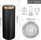 20 oz Skinny Tumblers Bulk 4 Pack, Stainless Steel Insulated Tumbler with Lids and Straws, Slim Double Wall Powder Coated Travel Coffee Mugs Reusable Cup for Hot Cold Drinks (Black,4 pack)