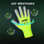 DULFINE Safety Work Gloves for Men PU Coated 12 Pairs Bulk Pack,Hi-Vis Yellow Seamless Knit Glove with thin Polyurethane Coated Smooth Grip on Palm & Fingers,Ideal for General Duty Work (XX-Large)