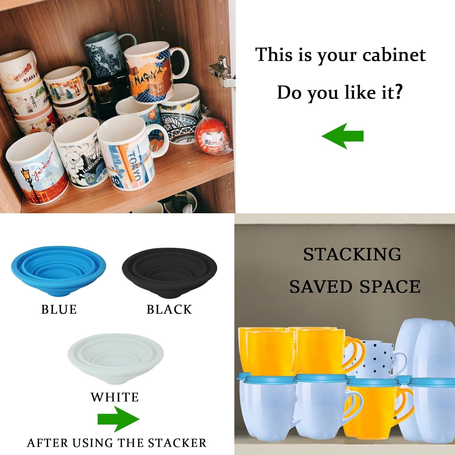 Coffee Mug Organizers and Storage (6Pack), Adjustable Mug Organizer for Kitchen Cabinet Shelf, Cup Stacker Holder for Tea Cup, Coffee mug, Glassware, Save Space for Cupboard