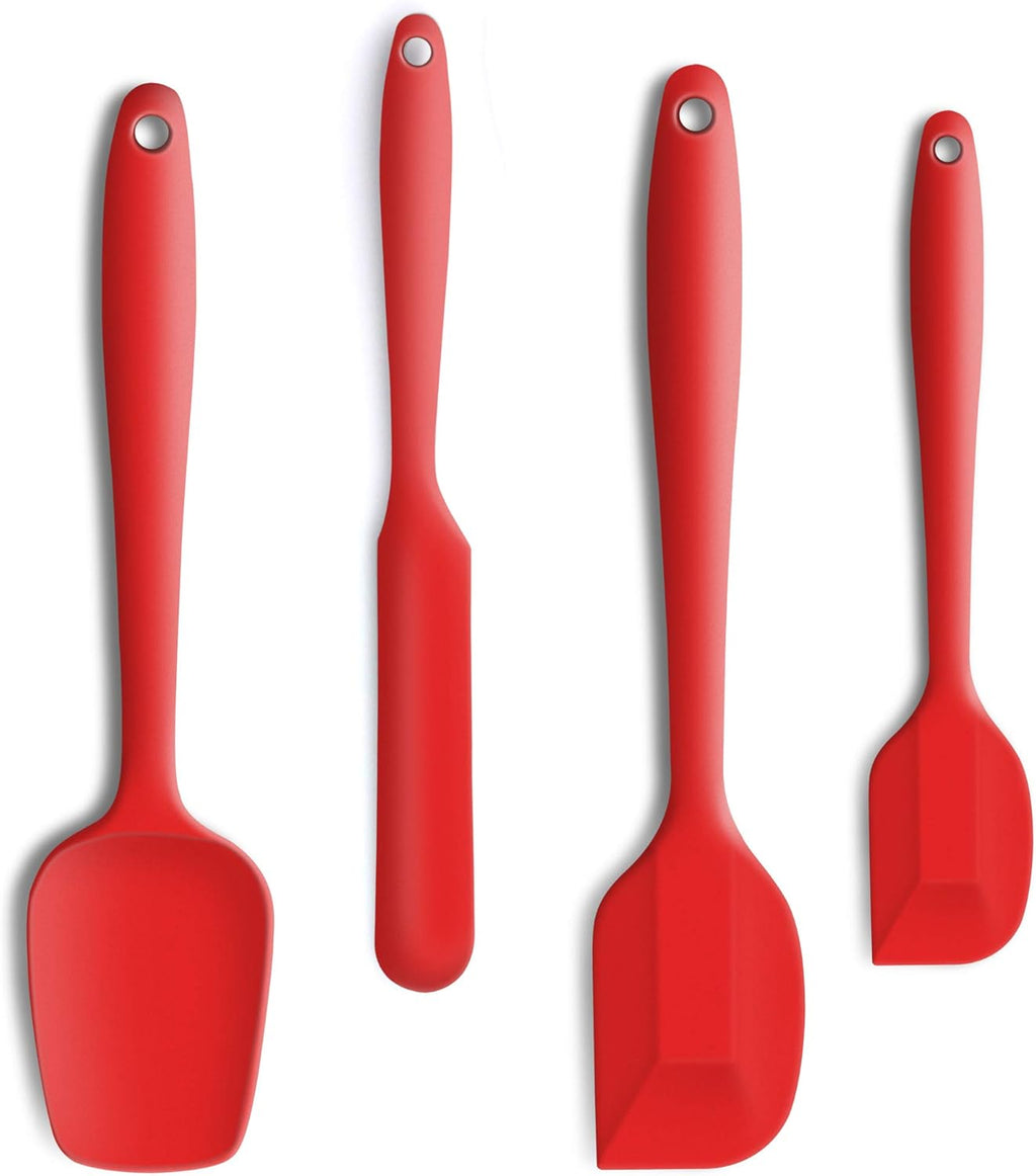 4 Piece Silicone Spatula Set, Flexible Heat Resistant Non-scratch Baking Cooking Rubber Spatulas with Stainless Steel Core, Red