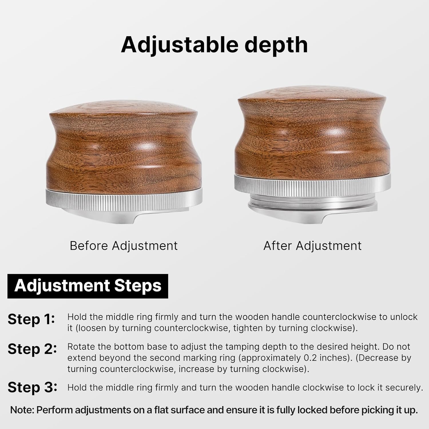 58mm Coffee Distributor Espresso Distribution Tool, Stainless Steel Coffee Distributor with Rosewood Wood Handle, Adjustable Depth Professional Espresso Leveler Tool for 58mm Portafilter