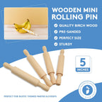 Wooden Mini Rolling Pin, 5 Inches Long, Pack of 12, Great for in The Kitchen, Play-doh, Crafting and Imaginative Play, by Woodpeckers