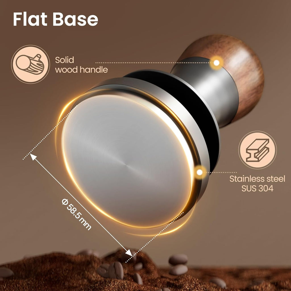 MHW-3BOMBER 58.5mm Espresso Tamper with Sound Feedback, Calibrated Coffee Tamper 30lbs, Tamper for E61 Espresso Machine, Flat Base T7067F-OS