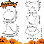 5-PIECE Halloween Cookie Cutters Set Stainless Steel cookie cutter molds Pumpkin, Bat, Ghost, Witch's Hat, Cat Cat Cookie Cutters Holiday Decorative Party Supplies