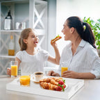 Bamboo Food Serving Tray with Handles, Breakfast Bed Tray for Tea,Snack,Dinner, Home Decorative Storage Food, Platter, Ottoman for Kitchen Counter, Bathroom, Restaurant (White)