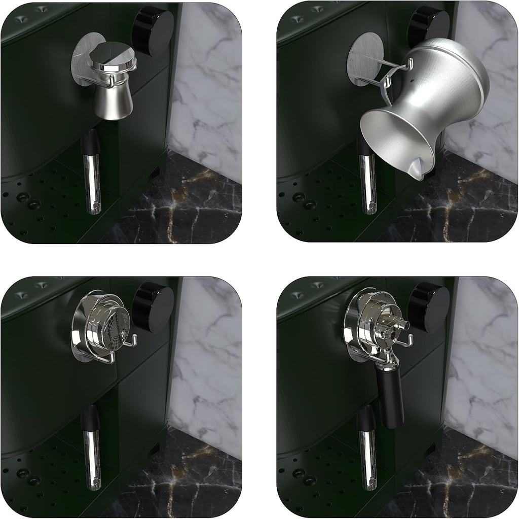 2 Pack Stainless Steel Espresso Portafilter Rack, Wall Mount Coffee Portafilter Holder for 51mm 53mm 58mm Portafilters (Silver)