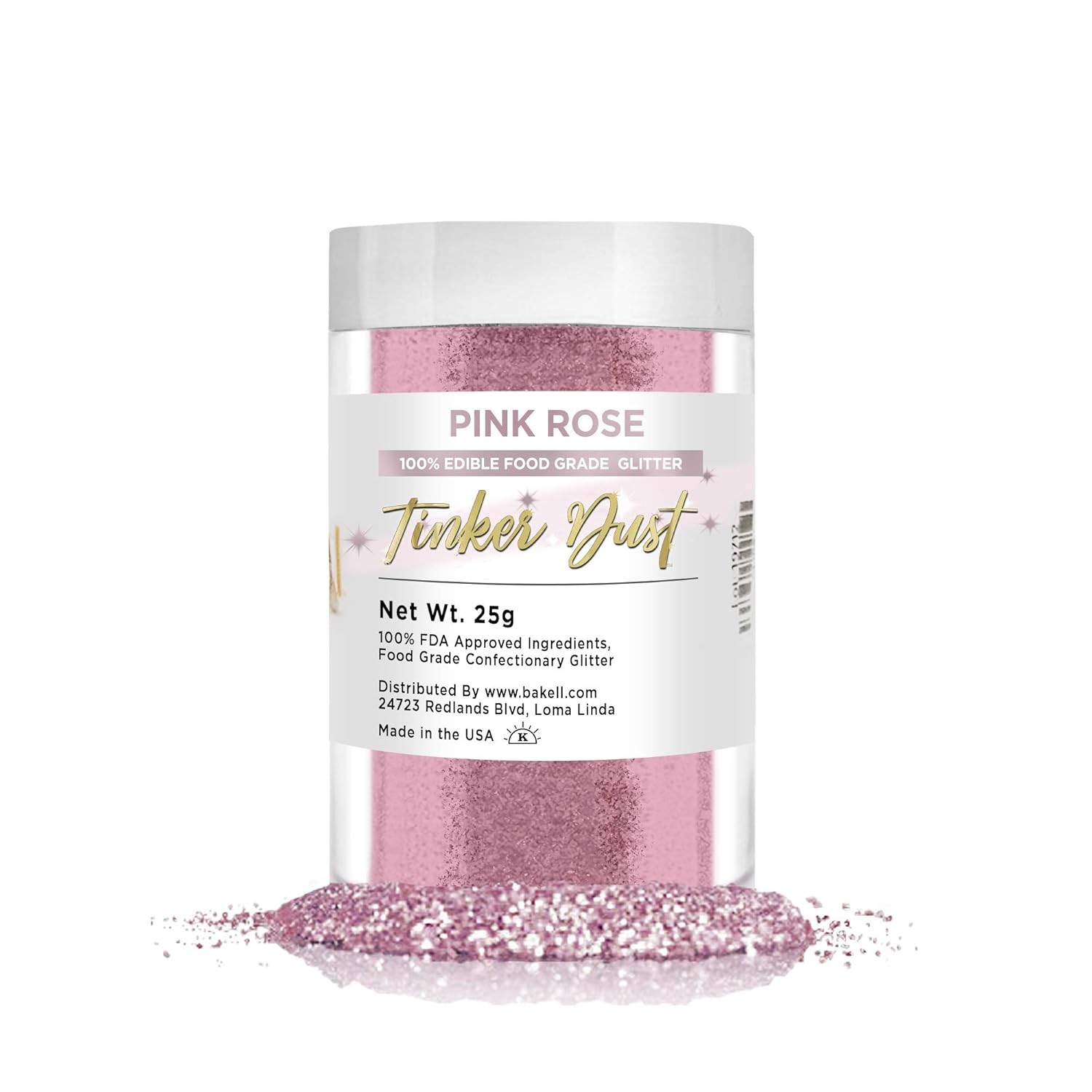 BAKELL Pink Rose Edible Glitter, 25 Grams | TINKER DUST Edible Glitter | KOSHER Certified | 100% Edible Glitter | Cakes, Cupcakes, Cake Pops, Drinks, Dessert Vegan Glitter & Dusts (25g, Pink Rose)