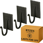 RTZEN Wall Mount Hook Set - Wrought Iron Decorative Rustic Metal Coat Hooks for Hanging - Handcrafted Classic Farmhouse Wall Mounted Black Hooks for Towel Robe or Hat Hanging - 3 Pack