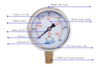 Pressure Gauge,Glycerin Liquid Filled,2.5" Dual Scale Dia,0-3000 psi/bar/kpa,1/4" NPT Male Brass Connection,Lower Mount, Stainless Steel Case,for Pneumatic,Pump,Hose,Well Tank,Gas Air Water Oil