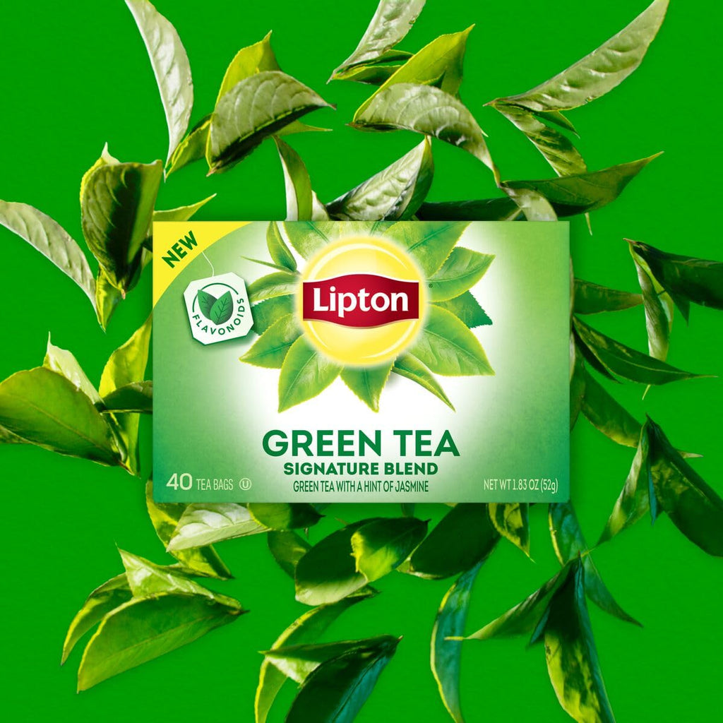 Lipton Signature Blend Green Tea Bags, Unsweetened Teabags for Hot Tea or Iced Tea with Caffeine and Flavonoids, 40 Total Tea Bags (Pack of 2)