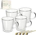 LIBWYS 12oz Double Wall Glass Coffee Mugs, Cappuccino Latte Tea Cups with Handle, Heat Resistant Borosilicate Insulated Clear Glasses (Set of 4)