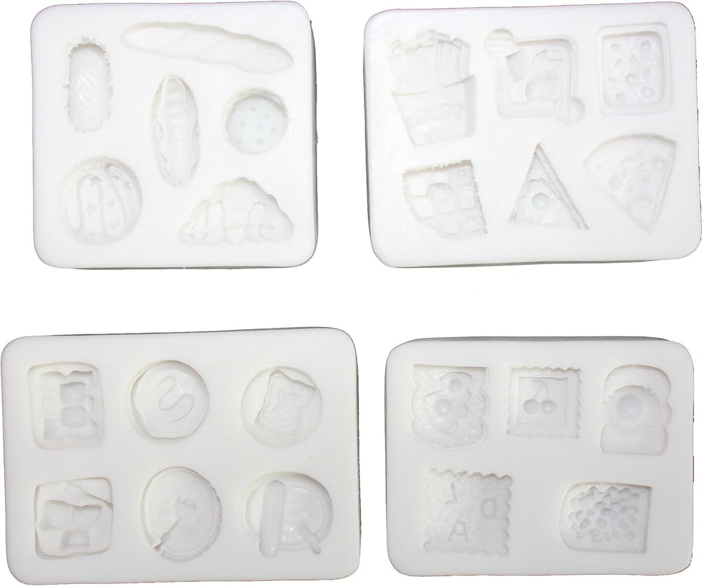 Lovely Small Items Silicone Fondant Molds Set For Cake Topper, Gumpaste, Candy & Chocolate, Polymer Clay and More (Rectangle Food Items)